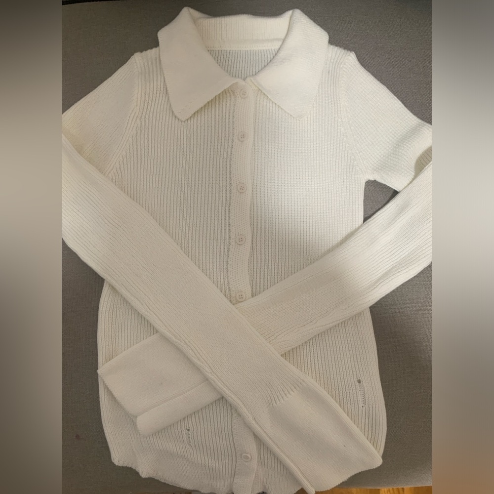 NWT Knit Cream Ribbed Button-Up Cardigan - Picture 6 of 7